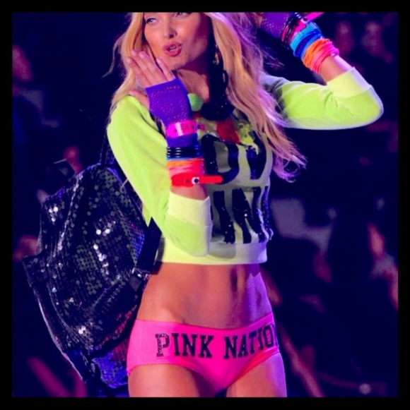 VTG VS PINK Fashion Show Exclusive Glitter Graphic Low Rise Boyshort Panty Sm - Picture 1 of 7